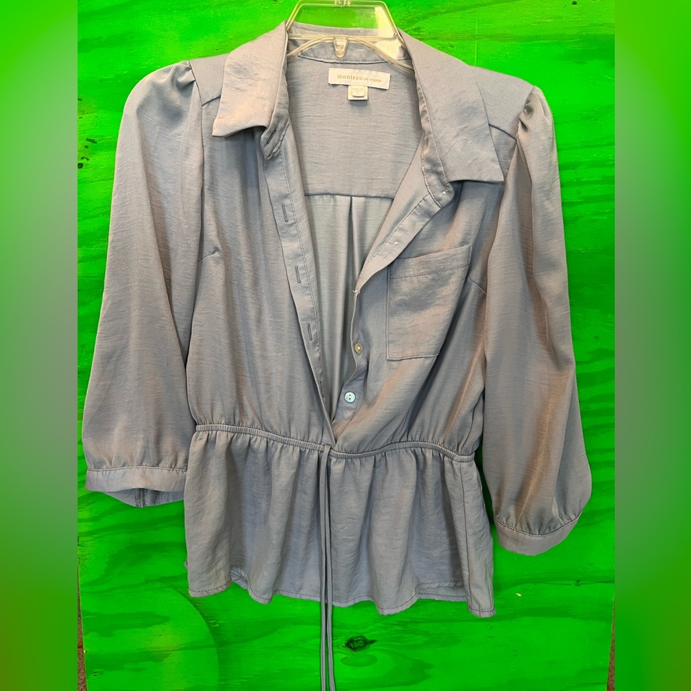 Chic Women's Gray Blouse with Tie Waist